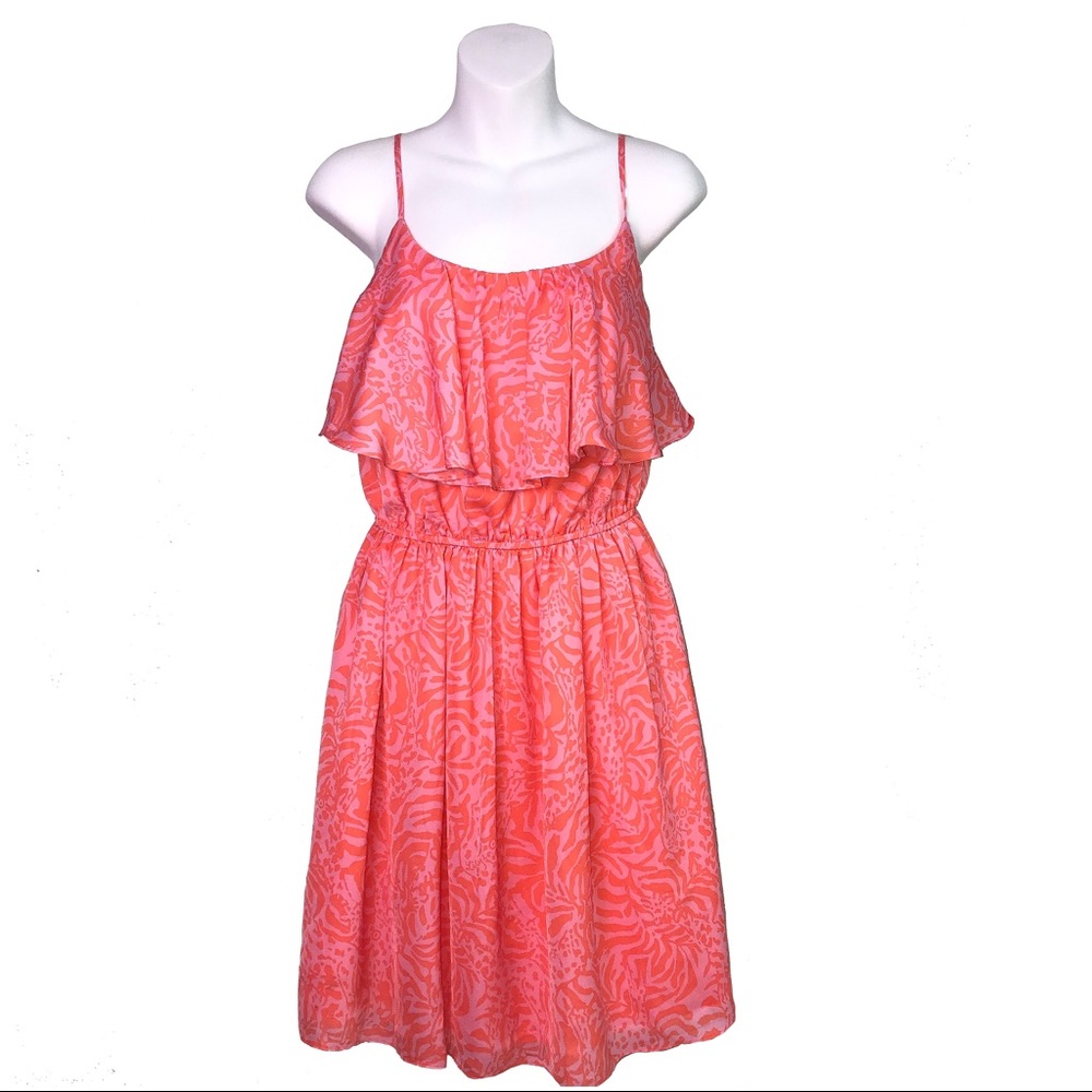 Lilly Pulitzer | Pink Orange Giraffe Ruffle Dress